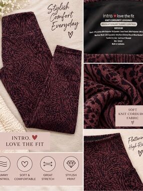 Womens Knit Corduroy Leggings - Burgundy Animal Print
